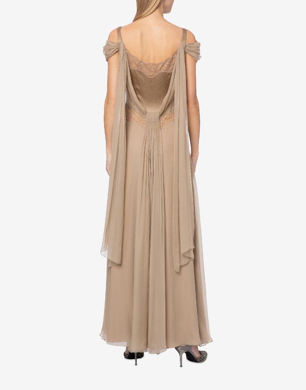 Alberta Ferretti Abito In Chiffon Con Pizzo E Drappi