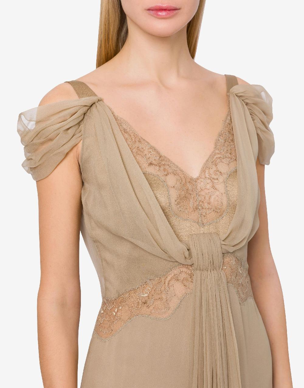 Alberta Ferretti Abito In Chiffon Con Pizzo E Drappi