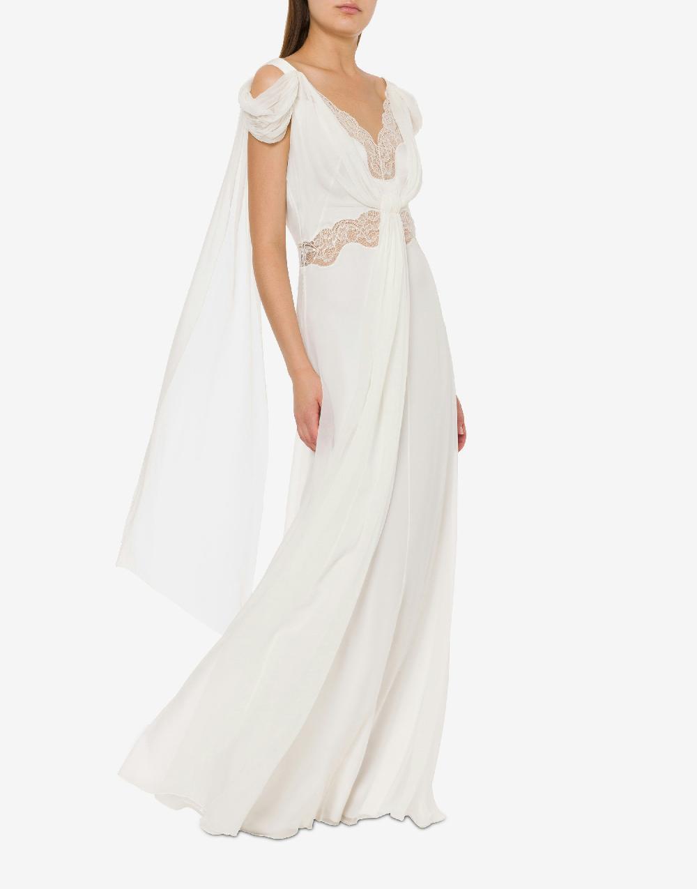 Alberta Ferretti Abito In Chiffon Con Pizzo E Drappi