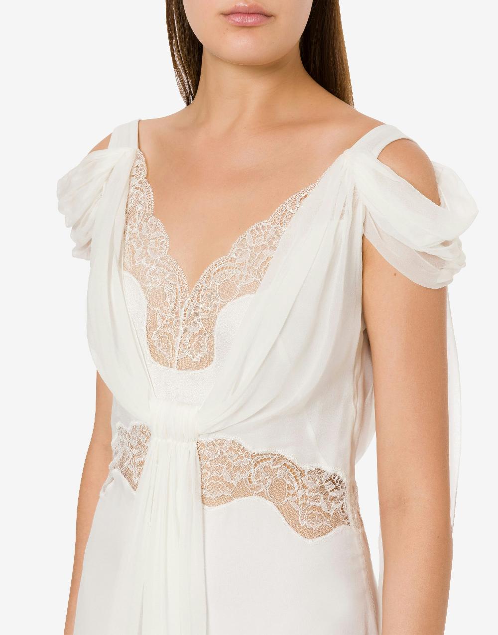 Alberta Ferretti Abito In Chiffon Con Pizzo E Drappi