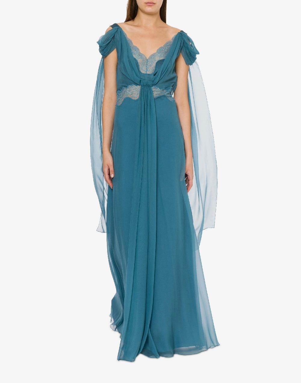 Alberta Ferretti Abito In Chiffon Con Pizzo E Drappi