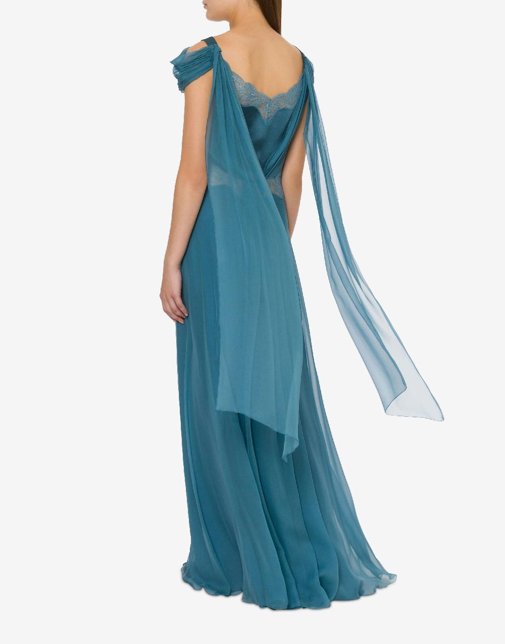 Alberta Ferretti Abito In Chiffon Con Pizzo E Drappi