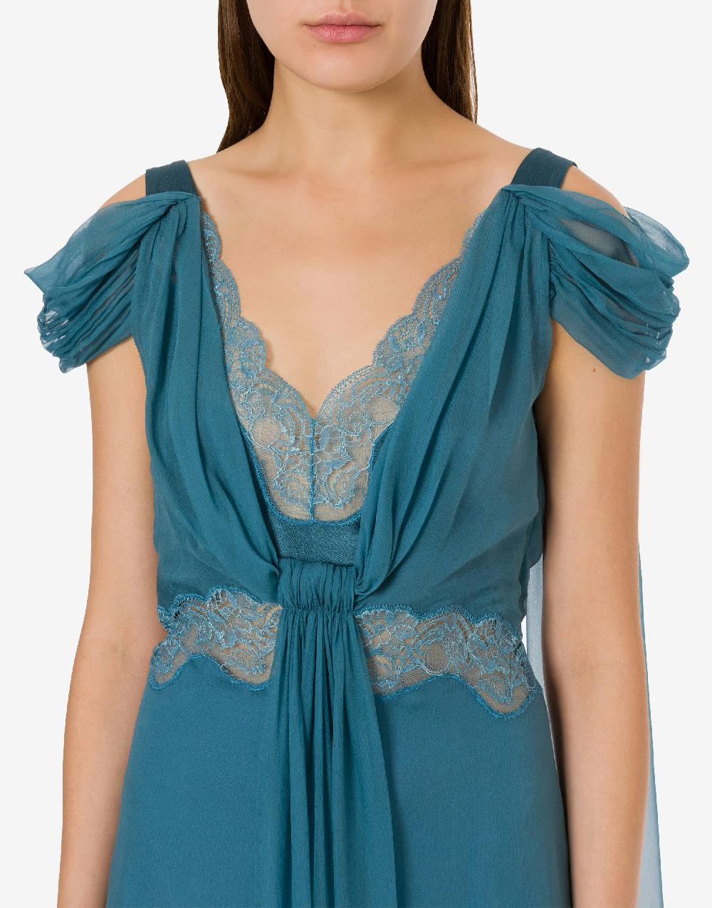 Alberta Ferretti Abito In Chiffon Con Pizzo E Drappi