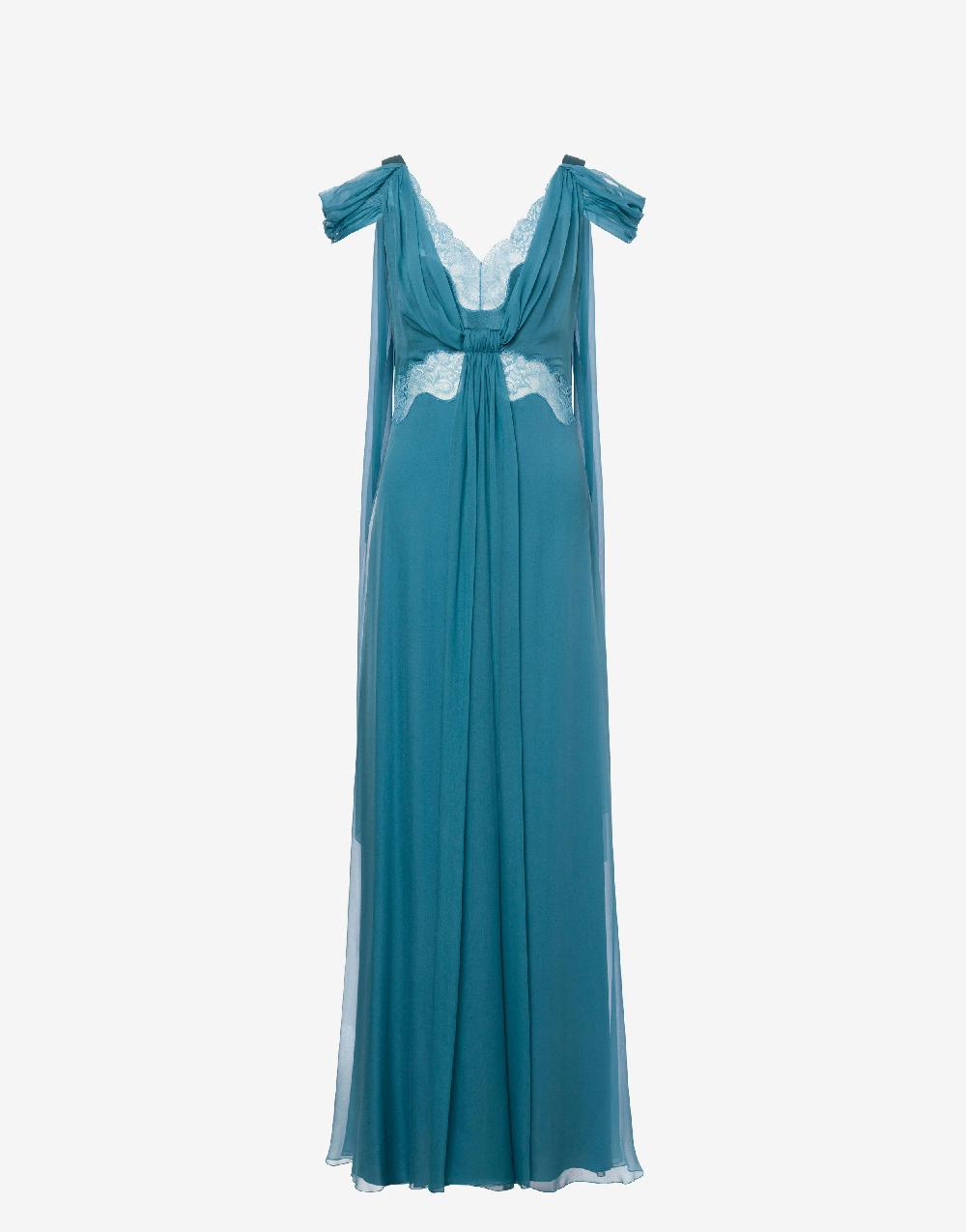 Alberta Ferretti Abito in chiffon con pizzo e drappi