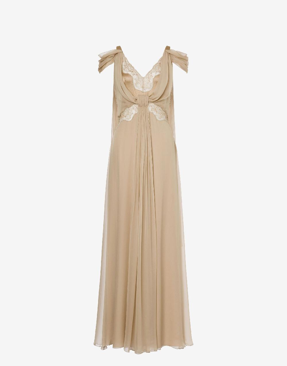 Alberta Ferretti Abito in chiffon con pizzo e drappi