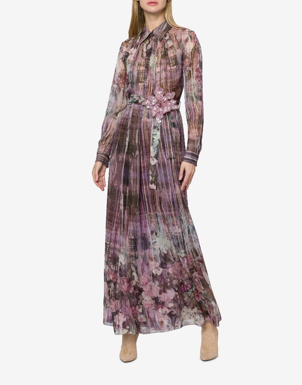 Alberta Ferretti Abito In Chiffon Con Stampa Dripping Roses