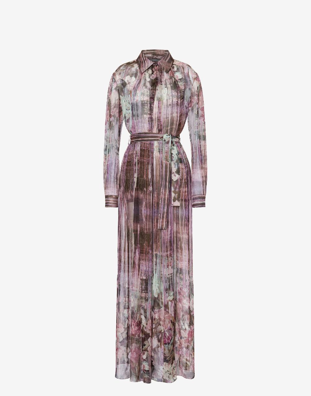 Alberta Ferretti Abito in chiffon con stampa Dripping Roses