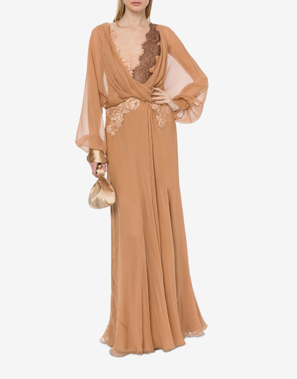 Alberta Ferretti Abito In Chiffon Organico Con Pizzo