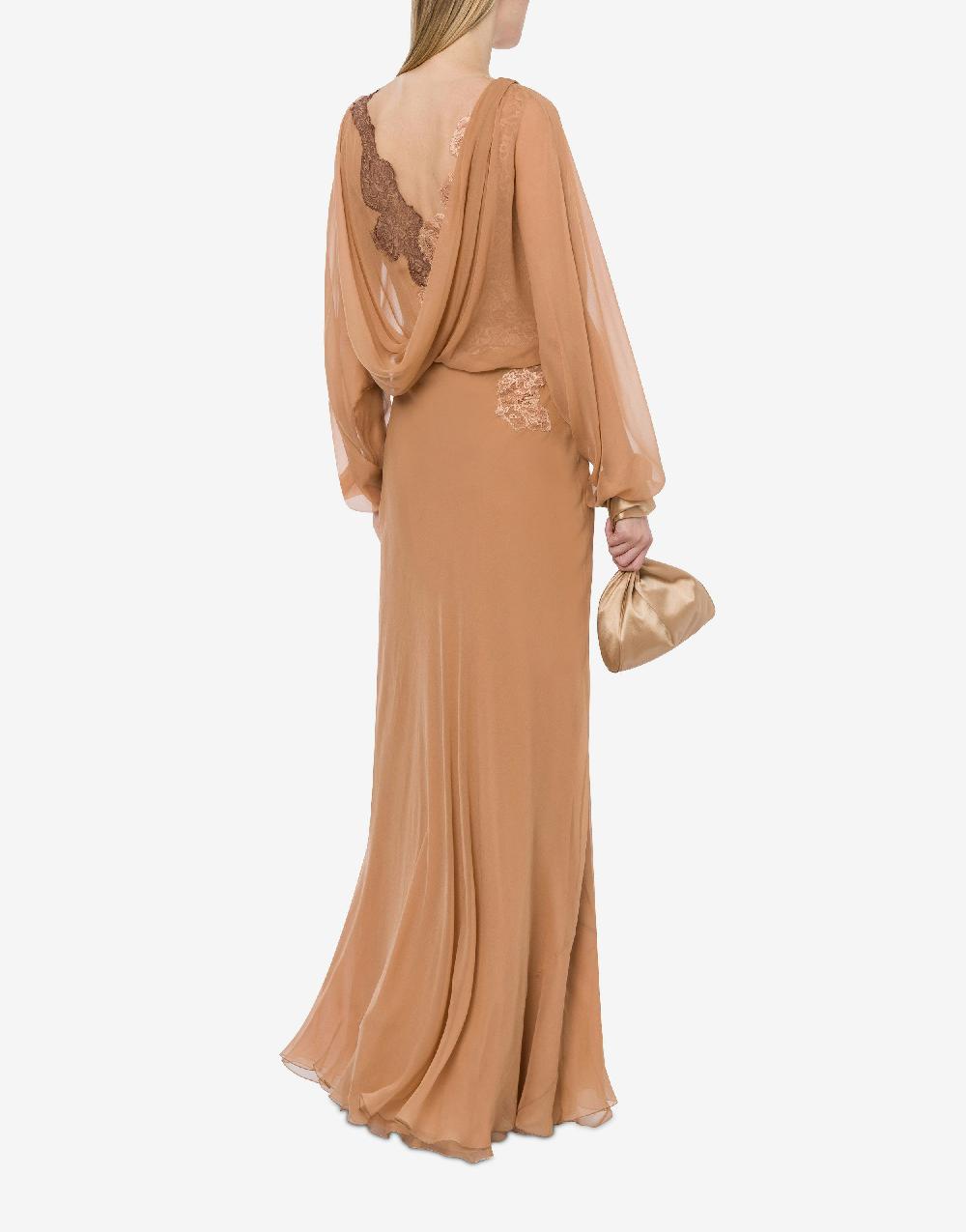 Alberta Ferretti Abito In Chiffon Organico Con Pizzo