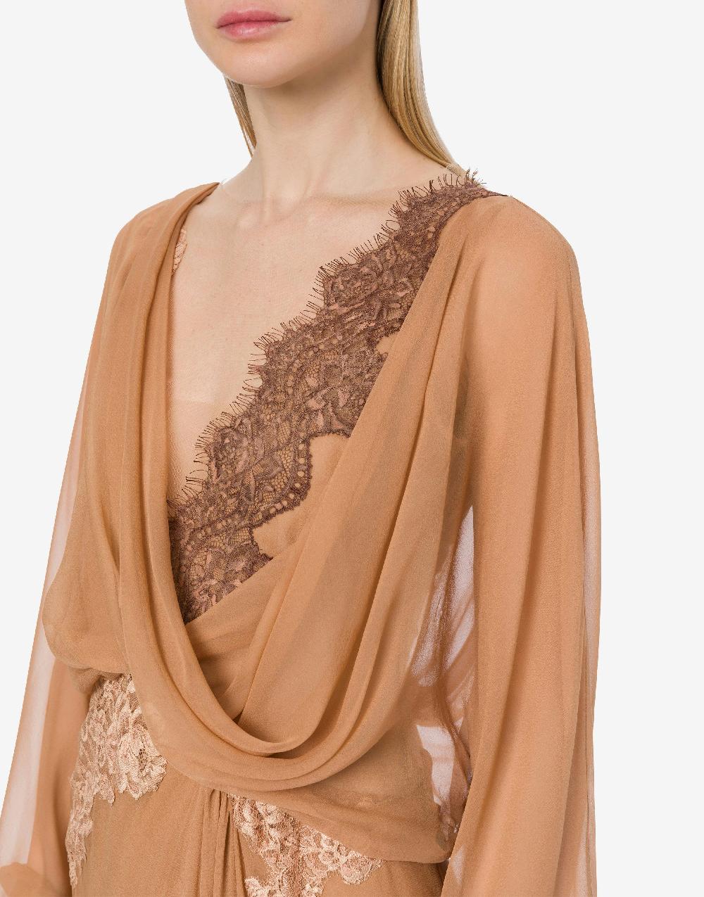 Alberta Ferretti Abito In Chiffon Organico Con Pizzo