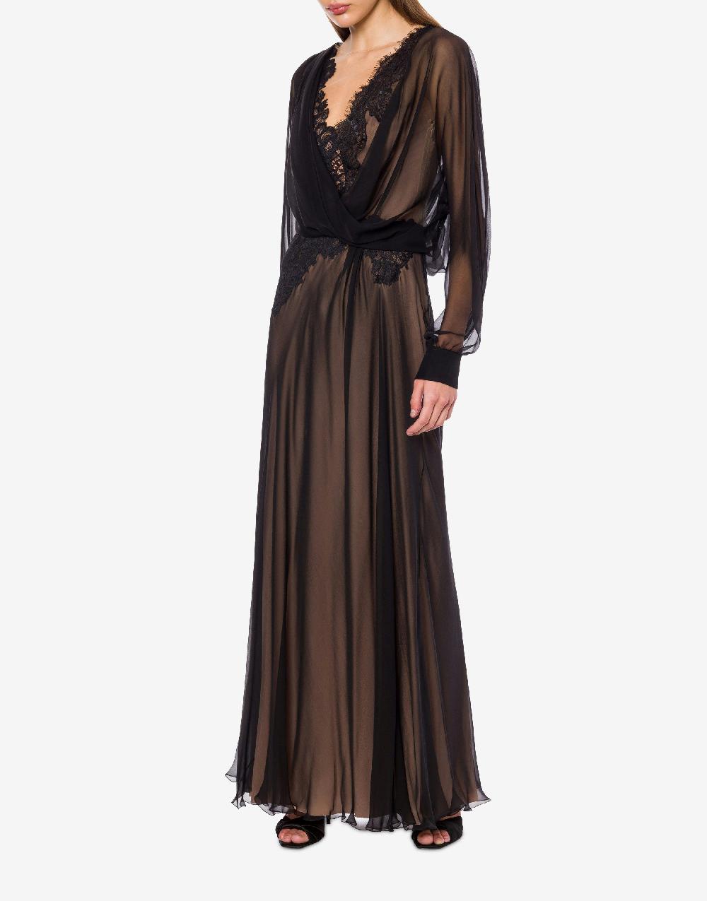 Alberta Ferretti Abito In Chiffon Organico Con Pizzo