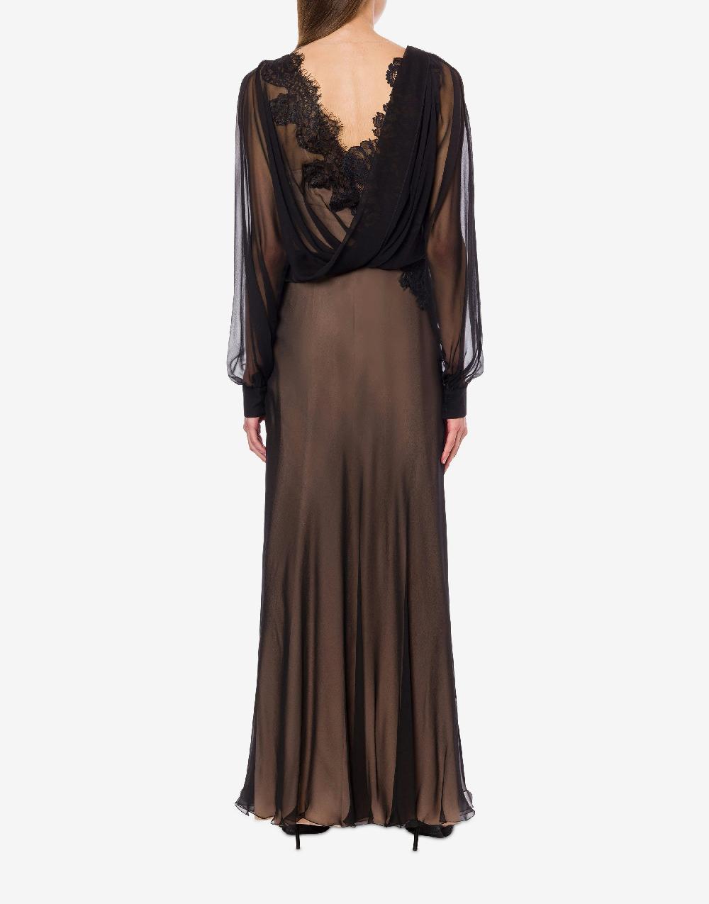 Alberta Ferretti Abito In Chiffon Organico Con Pizzo