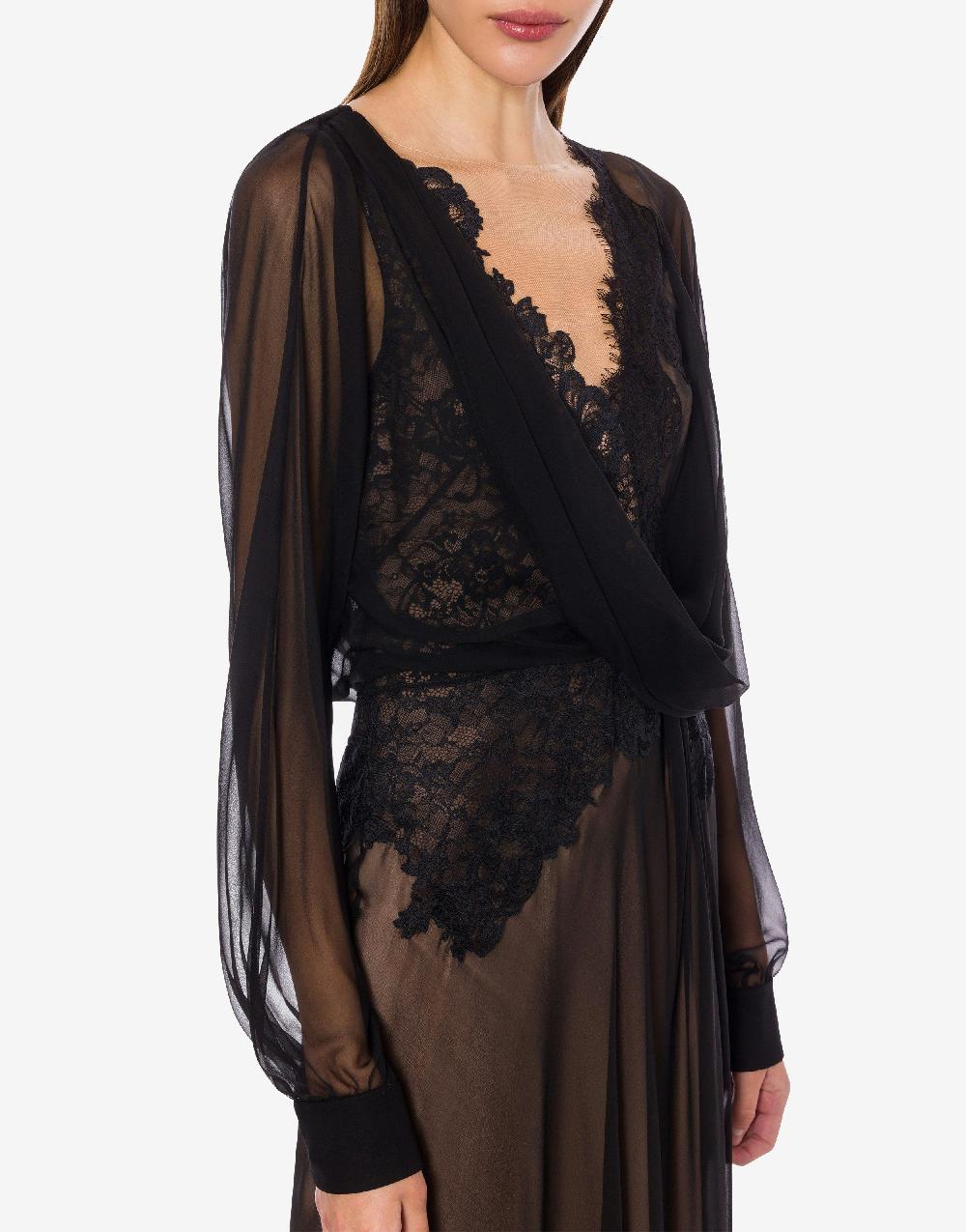 Alberta Ferretti Abito In Chiffon Organico Con Pizzo