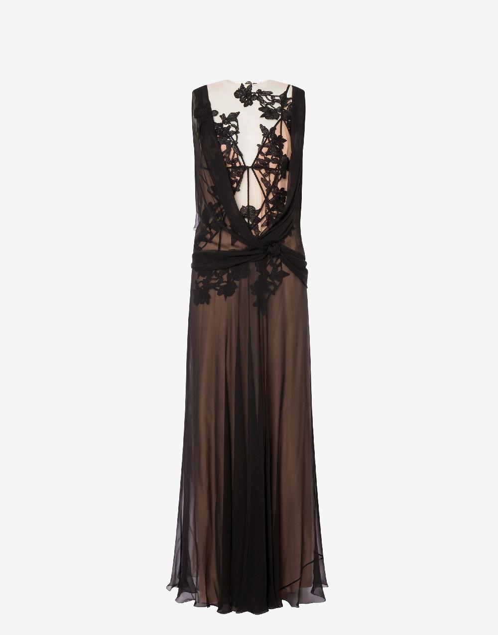 Alberta Ferretti Abito in chiffon organico Macramé Ramage