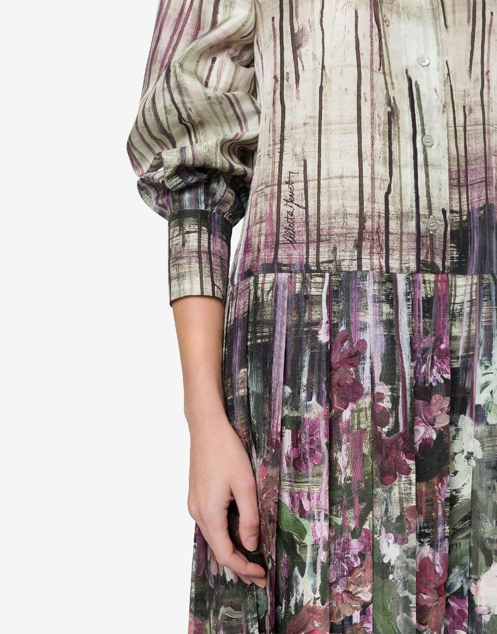 Alberta Ferretti Abito In Habotai Con Stampa Dripping Roses