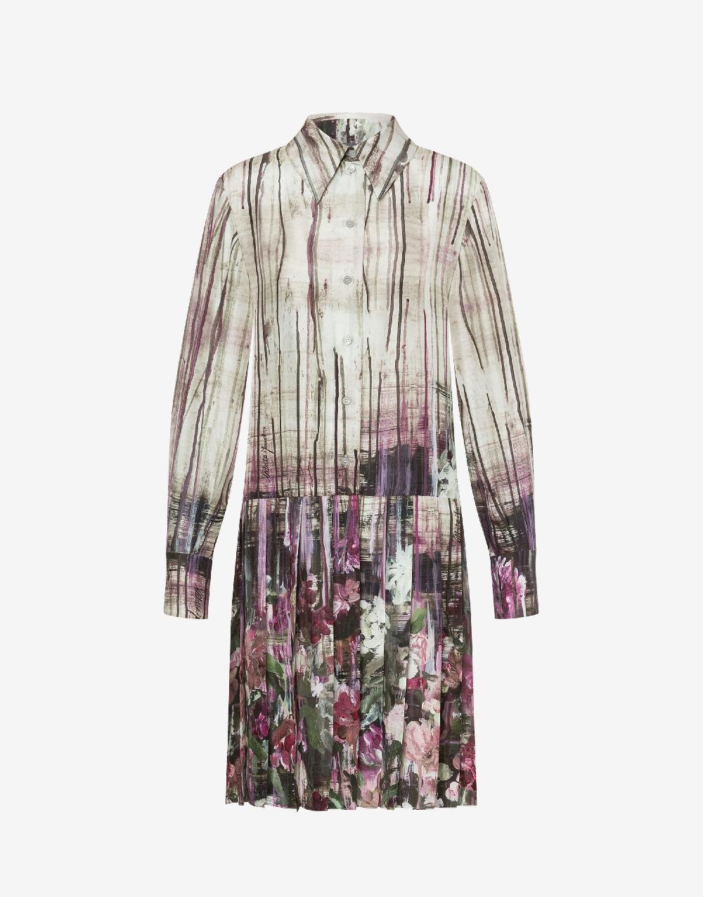 Alberta Ferretti Abito in habotai con stampa Dripping Roses