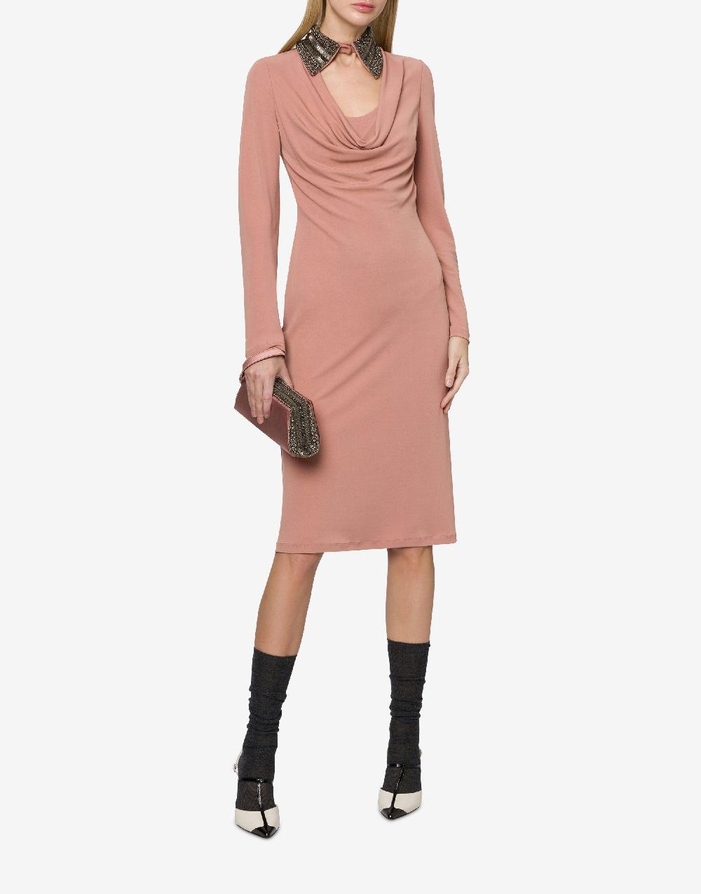 Alberta Ferretti Abito In Organzino Con Colletto Ricamato