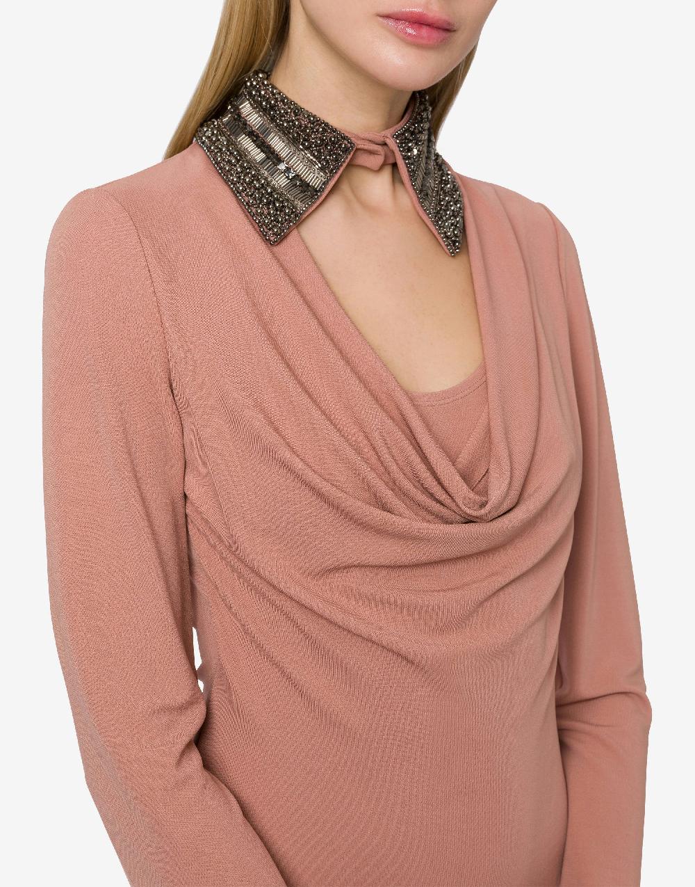 Alberta Ferretti Abito In Organzino Con Colletto Ricamato