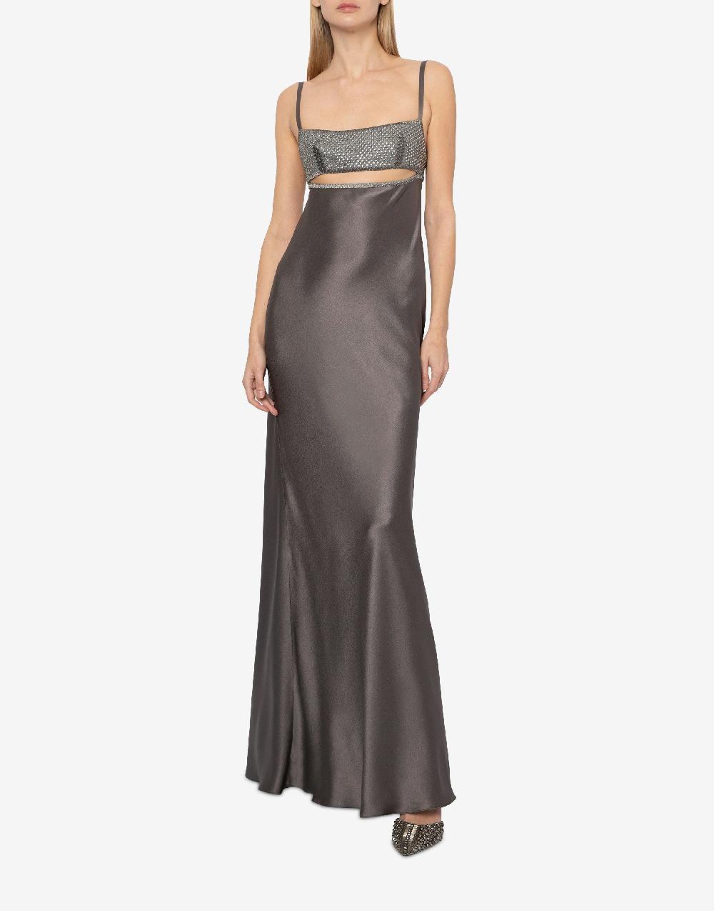 Alberta Ferretti Abito In Raso Con Cut-out E Ricamo