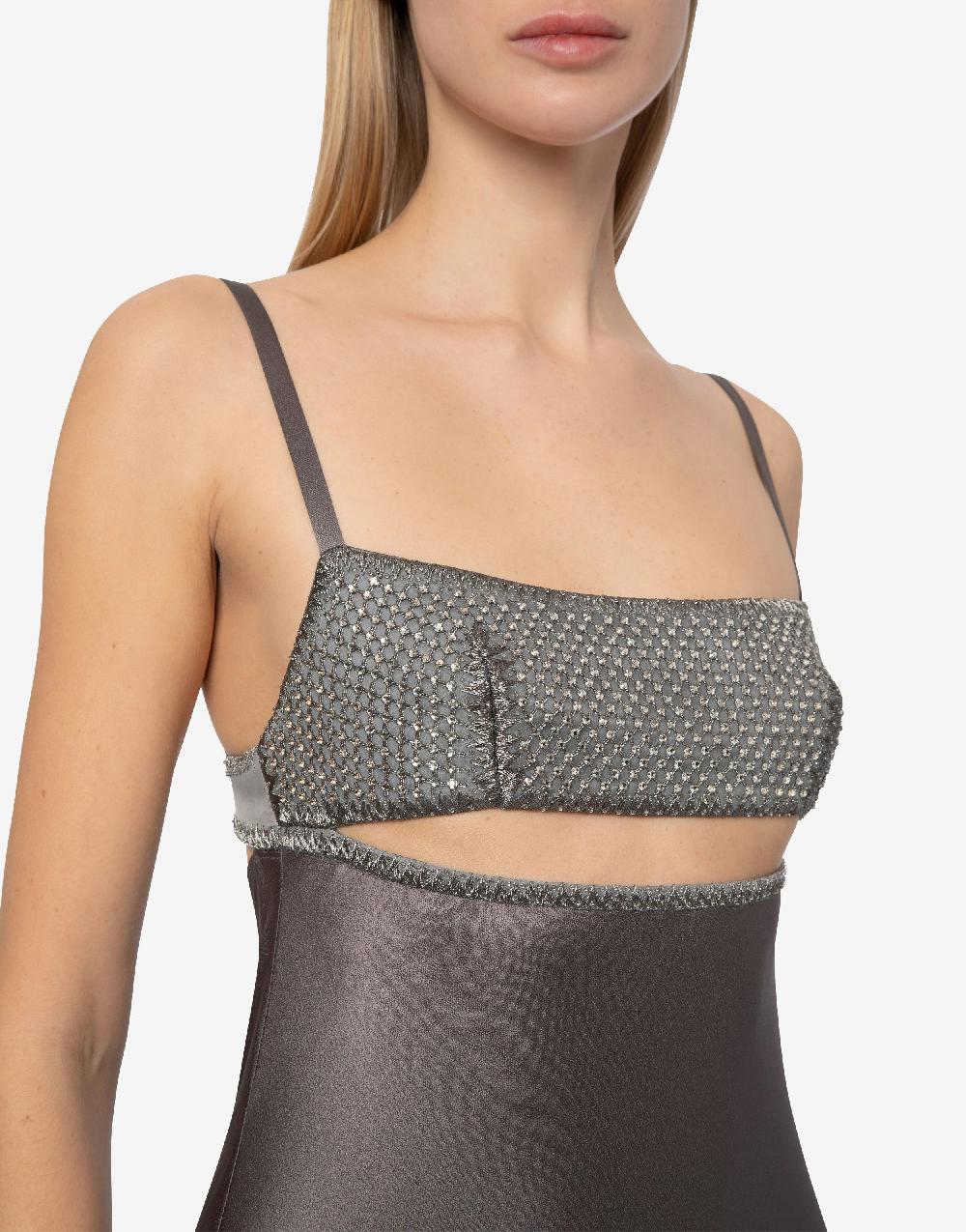 Alberta Ferretti Abito In Raso Con Cut-out E Ricamo