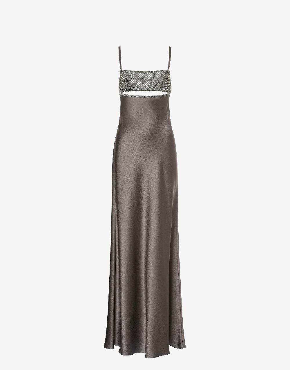Alberta Ferretti Abito in raso con cut-out e ricamo
