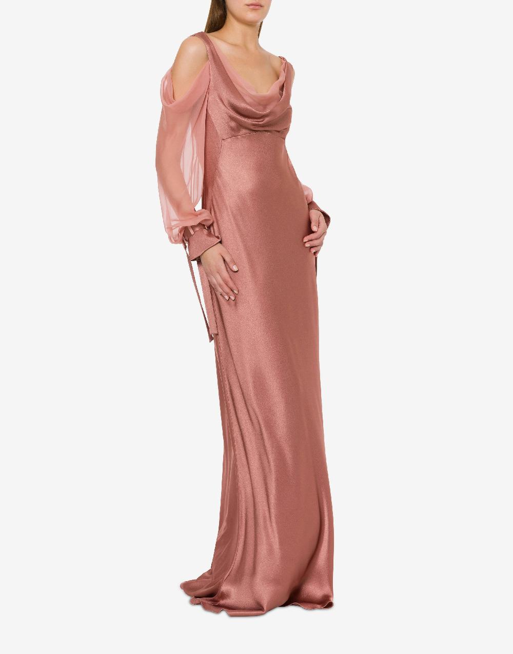 Alberta Ferretti Abito In Raso Con Maniche In Chiffon