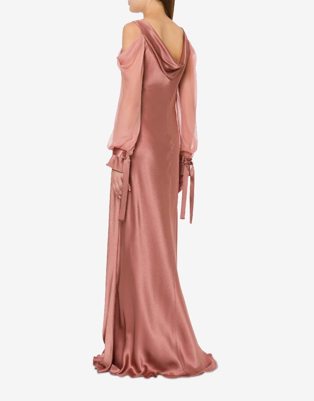 Alberta Ferretti Abito In Raso Con Maniche In Chiffon