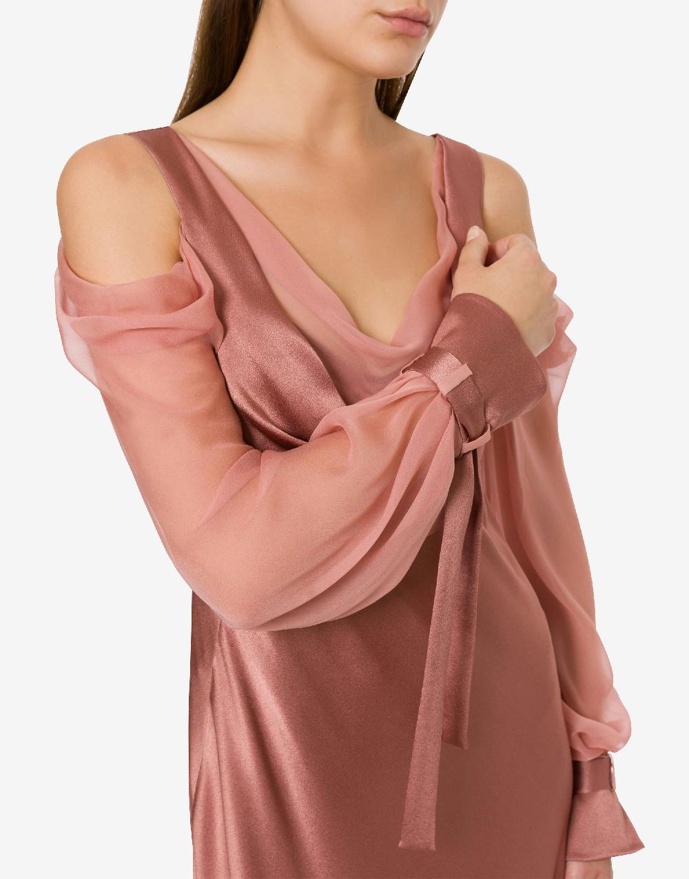 Alberta Ferretti Abito In Raso Con Maniche In Chiffon