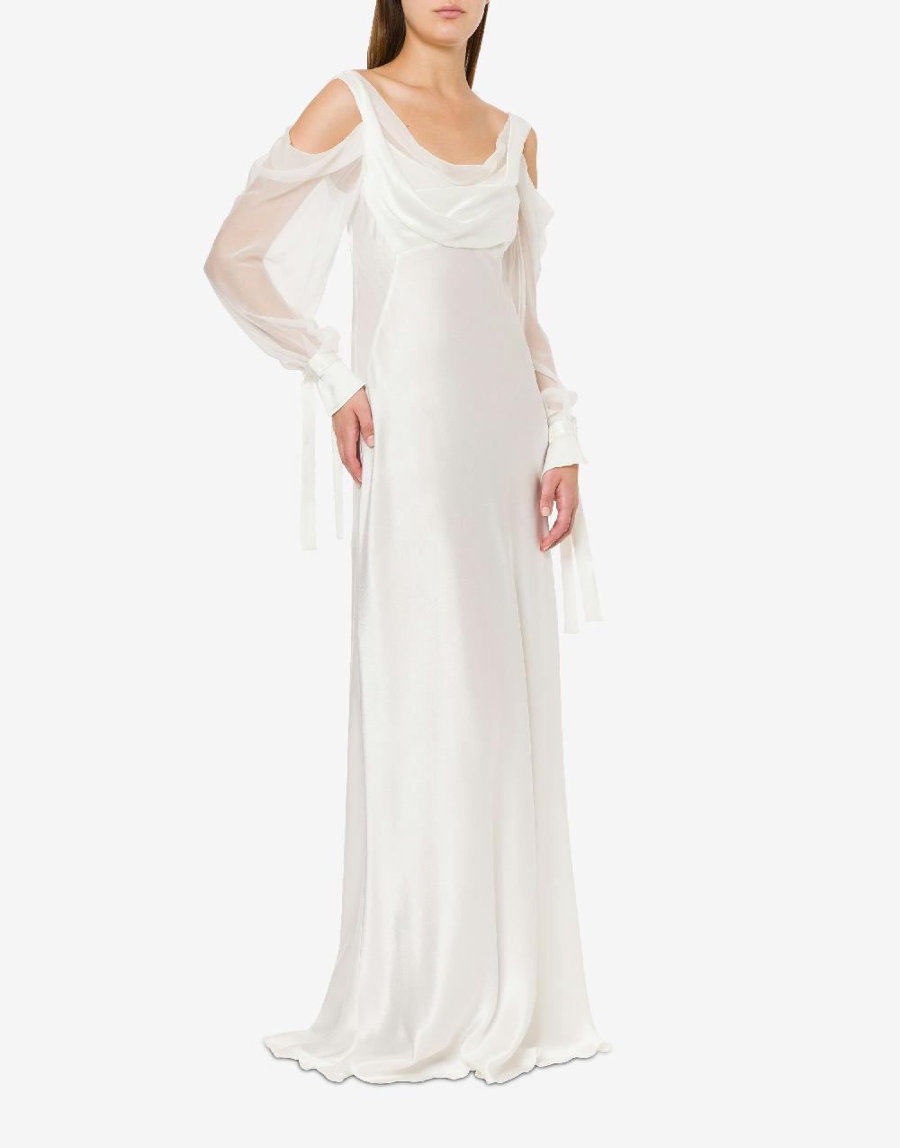 Alberta Ferretti Abito In Raso Con Maniche In Chiffon