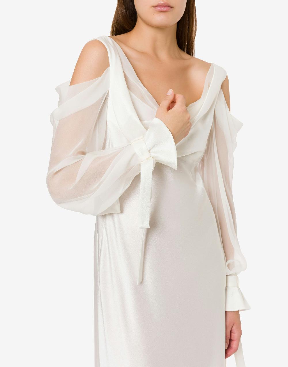 Alberta Ferretti Abito In Raso Con Maniche In Chiffon