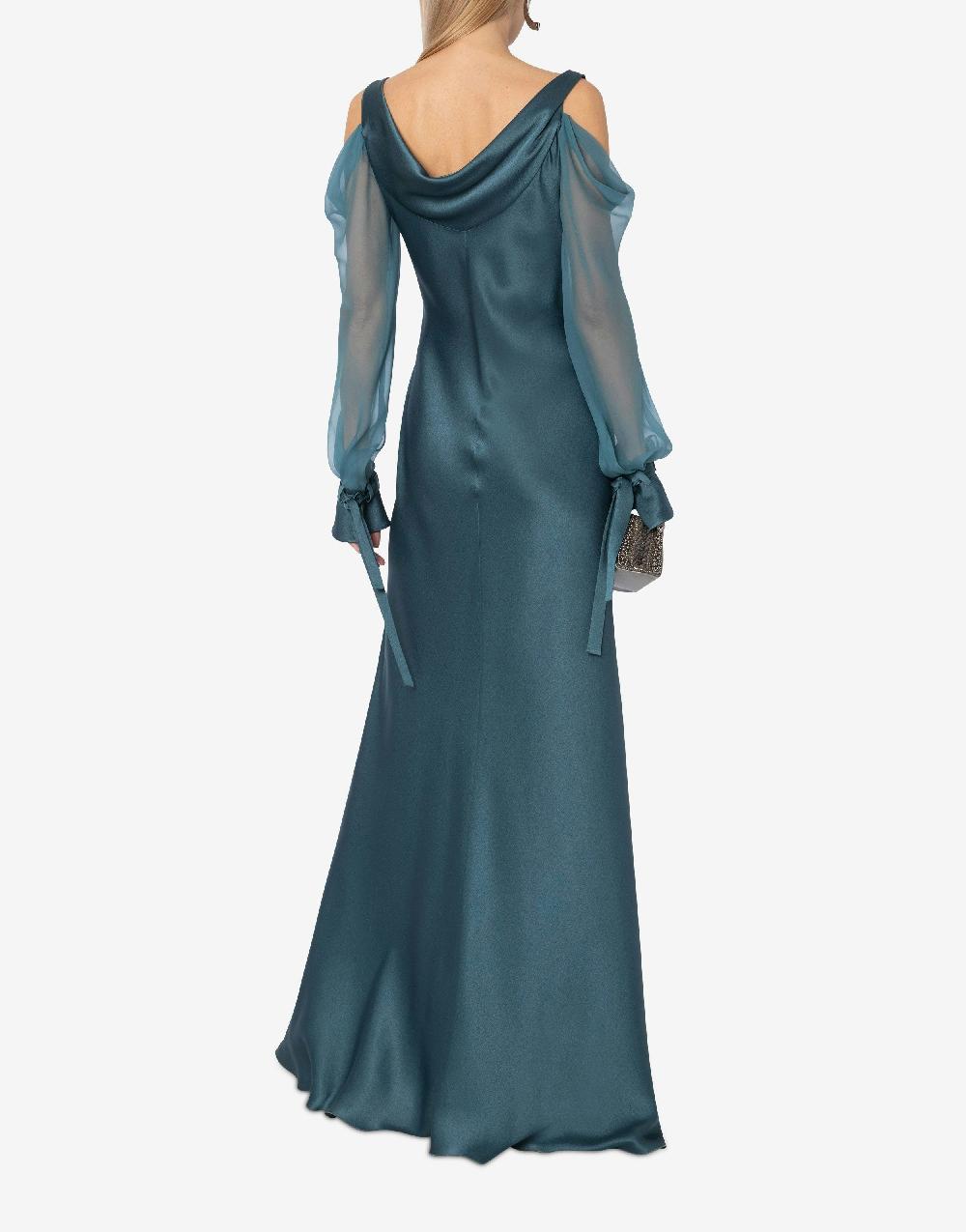 Alberta Ferretti Abito In Raso Con Maniche In Chiffon