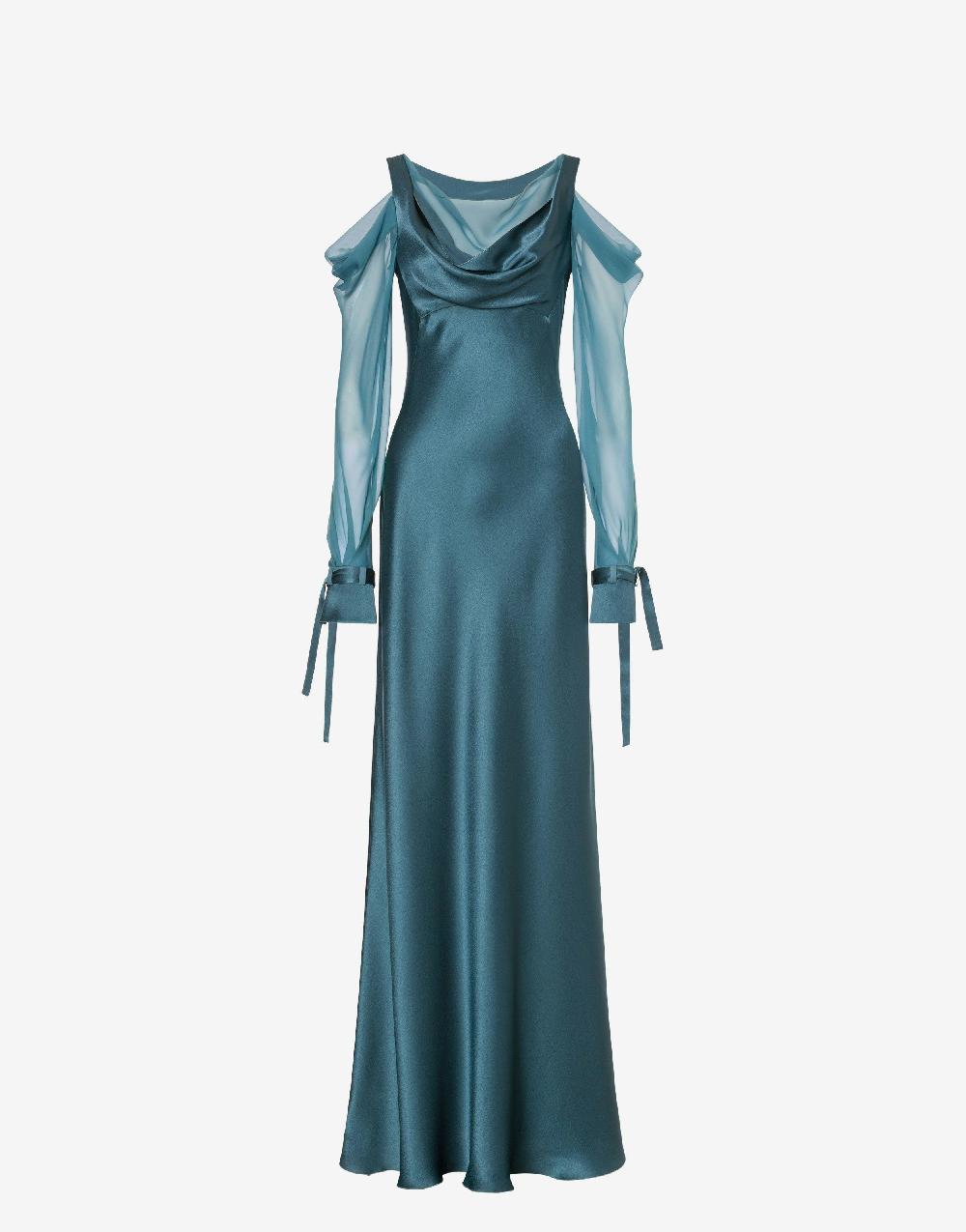 Alberta Ferretti Abito in raso con maniche in chiffon