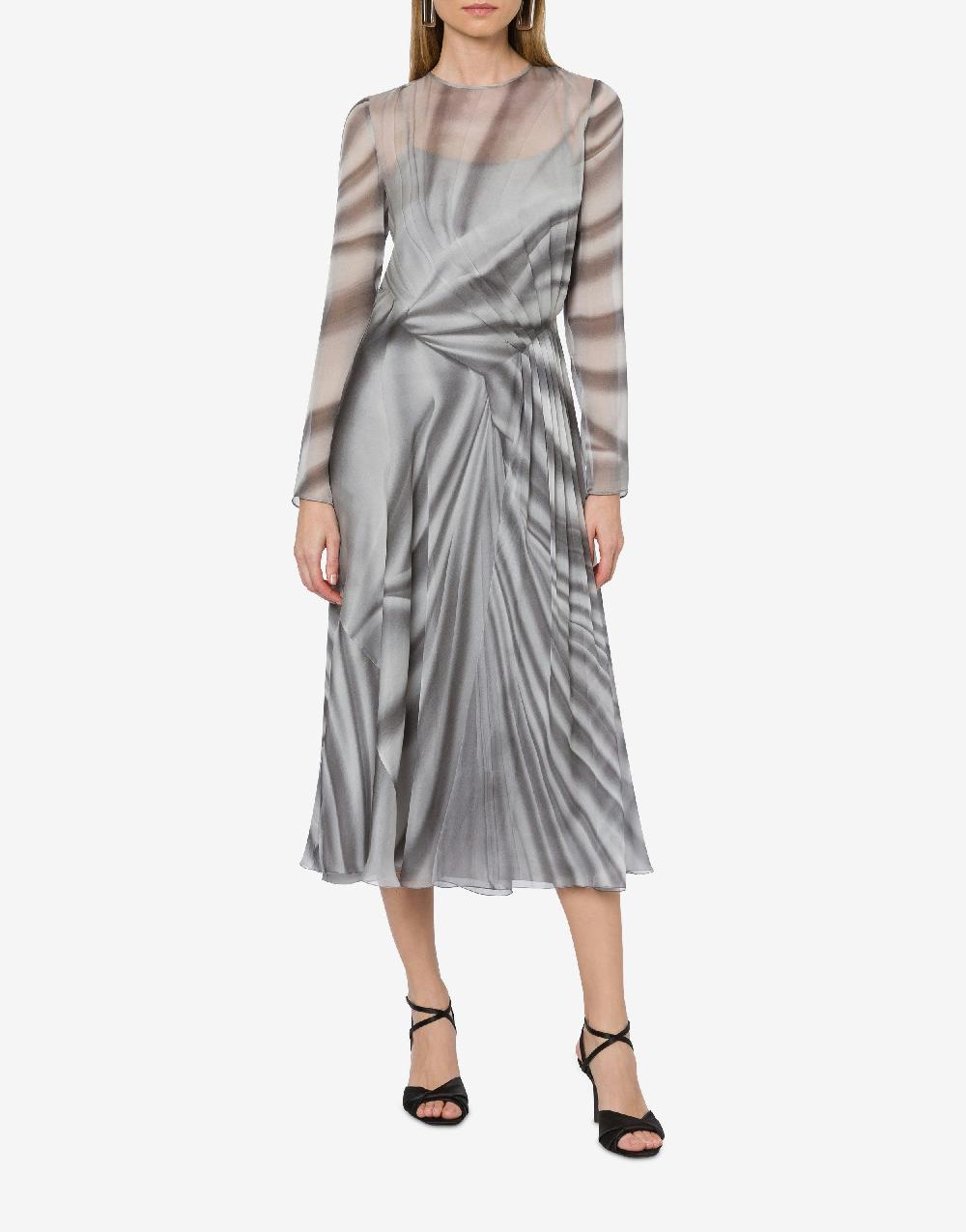 Alberta Ferretti Abito Longuette In Chiffon Con Stampa Drappeggio