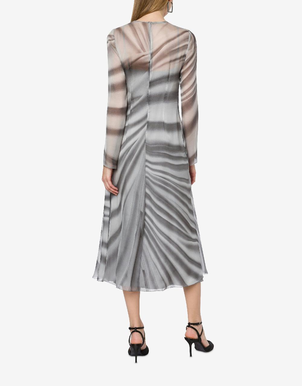 Alberta Ferretti Abito Longuette In Chiffon Con Stampa Drappeggio