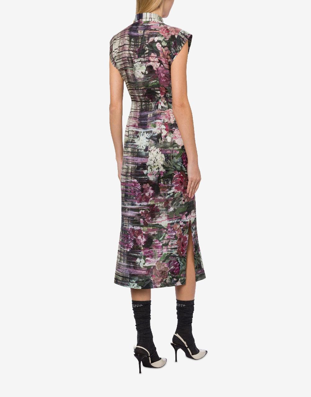 Alberta Ferretti Abito Longuette In Habotai Con Stampa Dripping Roses