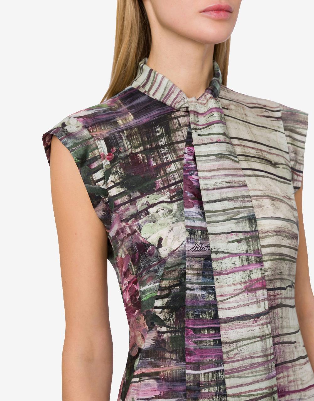 Alberta Ferretti Abito Longuette In Habotai Con Stampa Dripping Roses