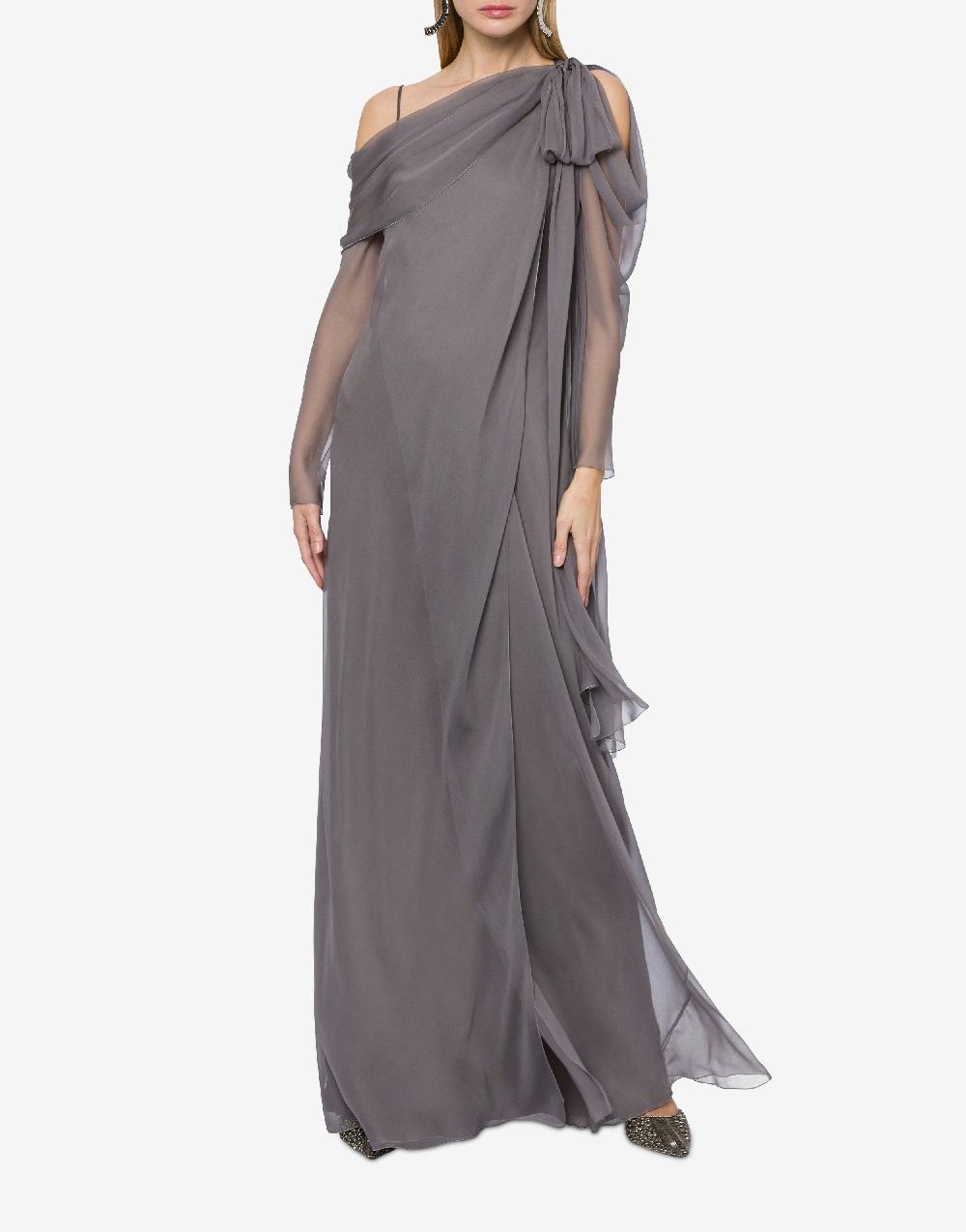 Alberta Ferretti Abito Lungo In Chiffon Con Drappeggi