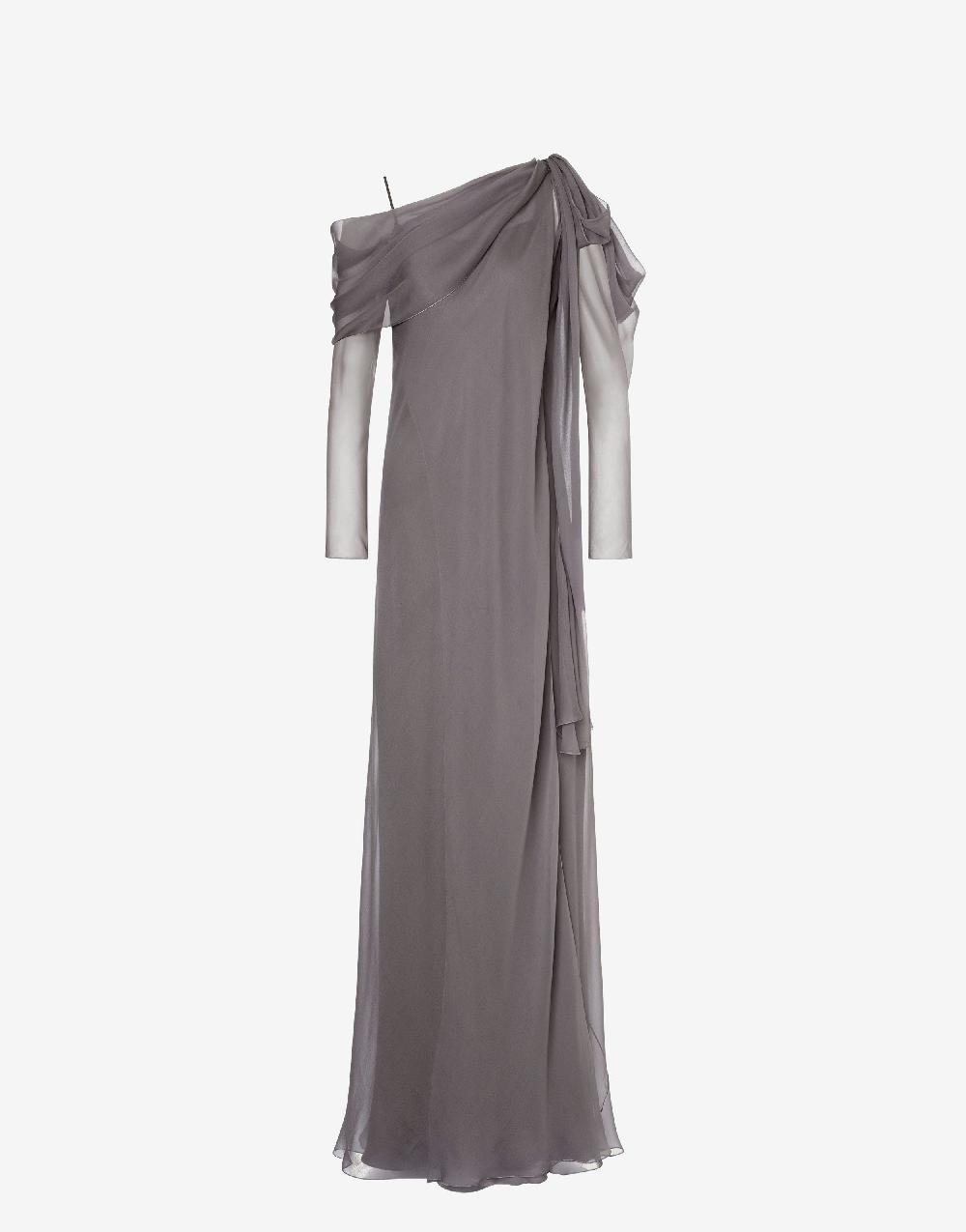 Alberta Ferretti Abito lungo in chiffon con drappeggi