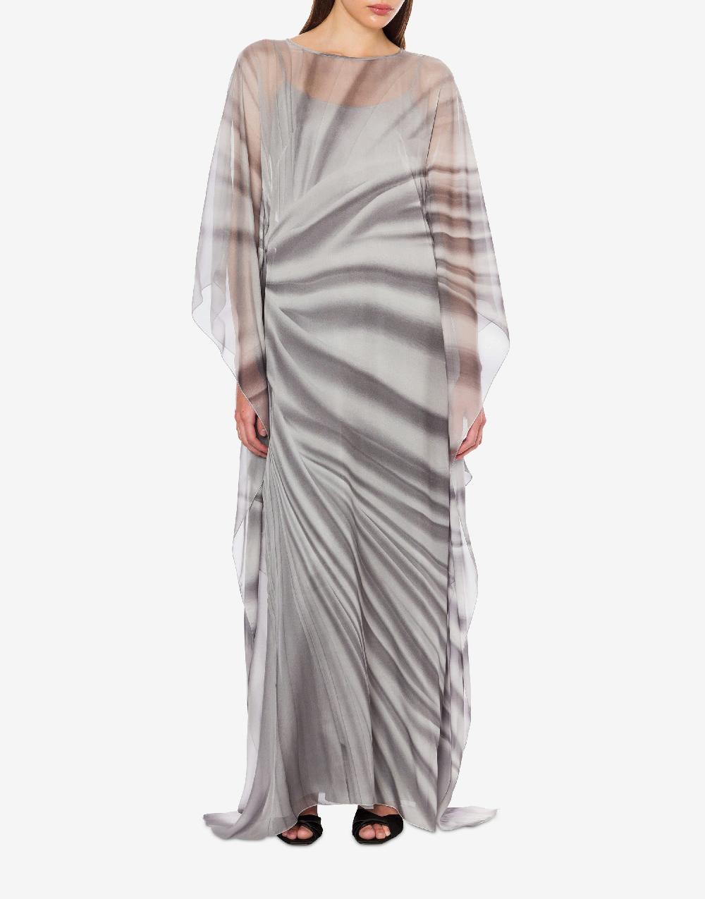 Alberta Ferretti Abito Lungo In Chiffon Con Stampa Drappeggio