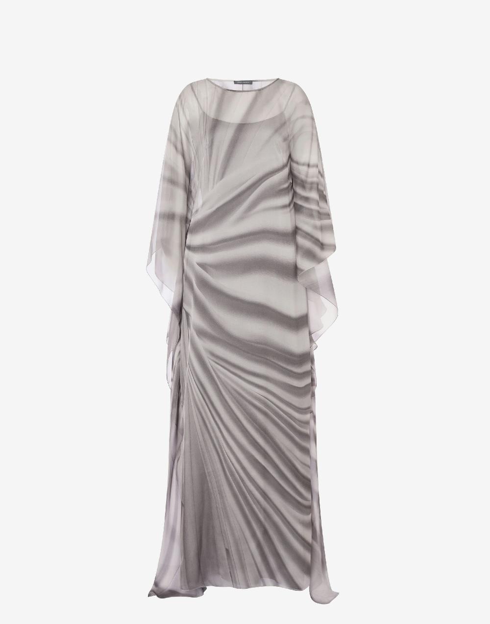 Alberta Ferretti Abito lungo in chiffon con stampa drappeggio