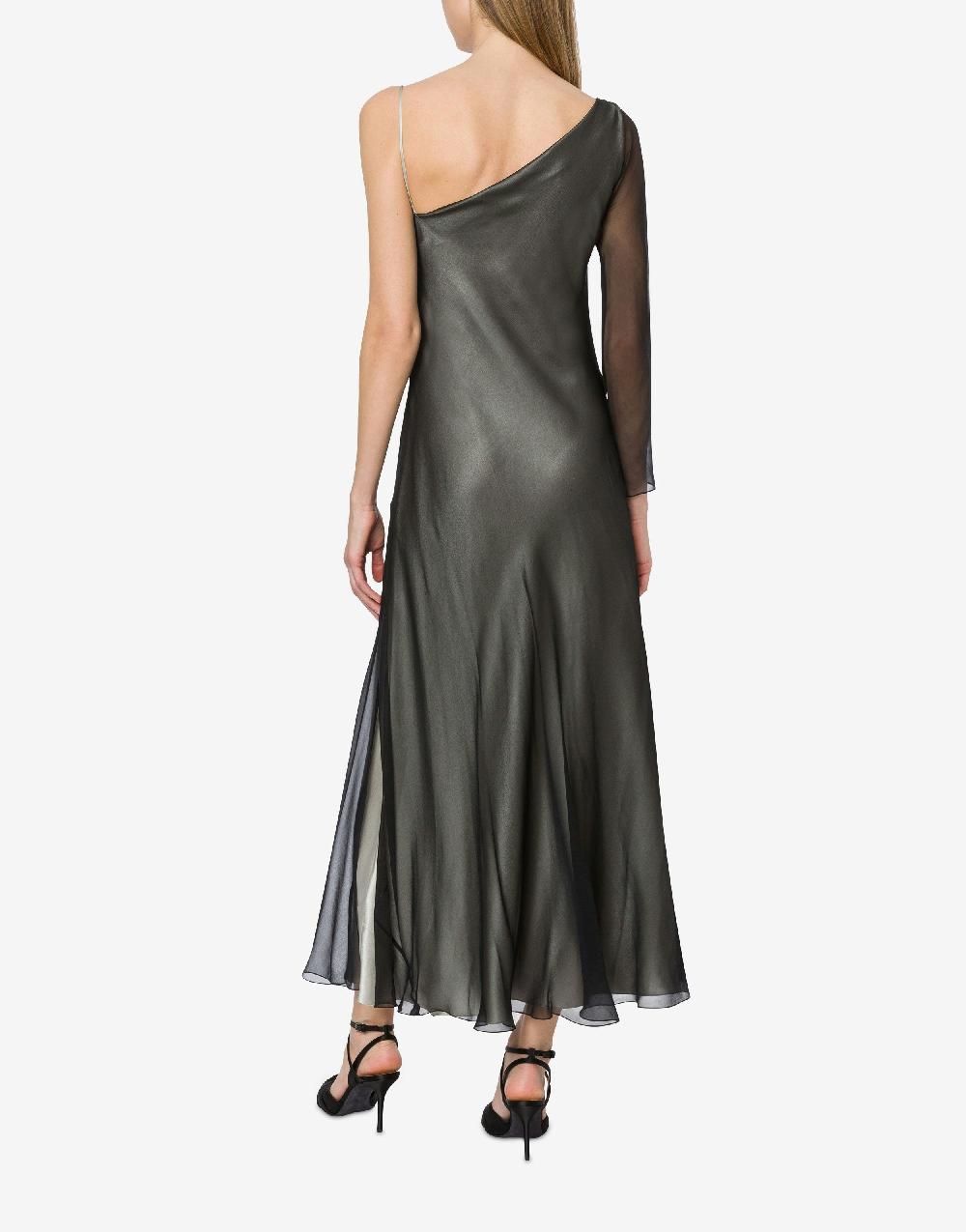 Alberta Ferretti Abito Lungo In Raso E Chiffon Con Pizzo