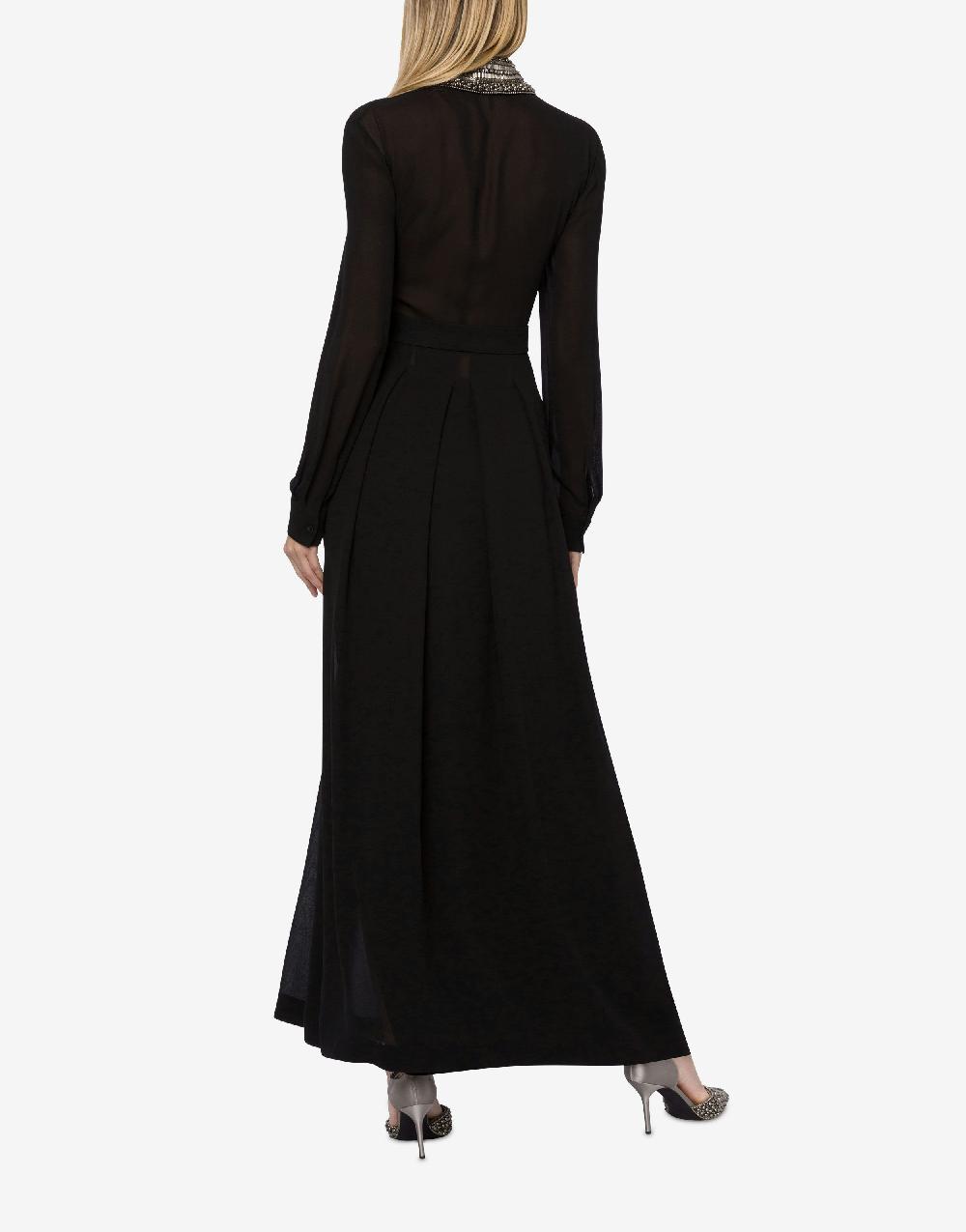 Alberta Ferretti Abito Lungo In Sablé Con Colletto Ricamato