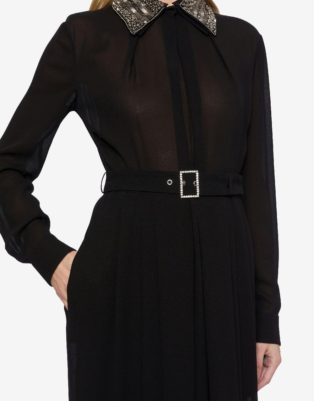 Alberta Ferretti Abito Lungo In Sablé Con Colletto Ricamato