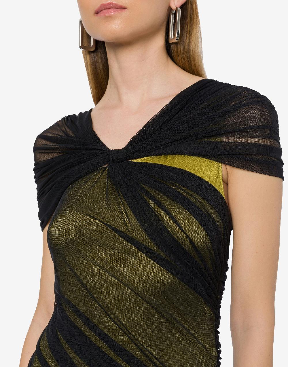 Alberta Ferretti Abito Lungo In Tulle Stretch E Raso