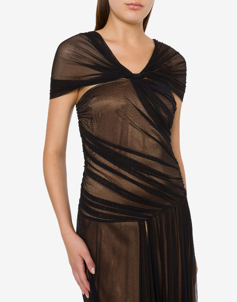 Alberta Ferretti Abito Lungo In Tulle Stretch E Raso