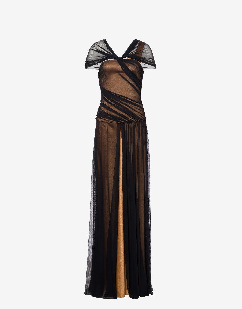 Alberta Ferretti Abito lungo in tulle stretch e raso