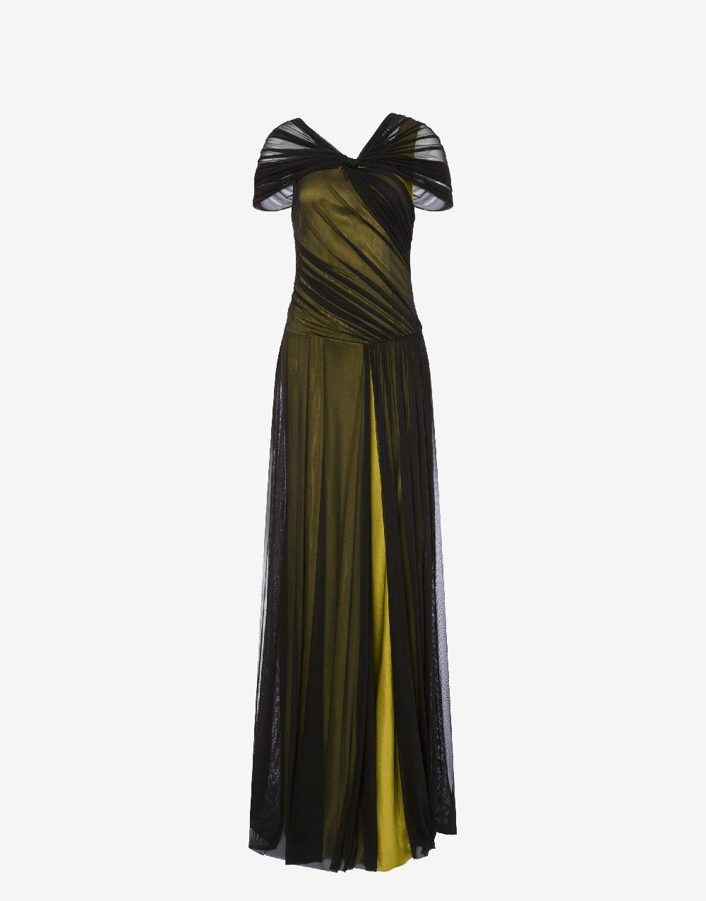 Alberta Ferretti Abito lungo in tulle stretch e raso