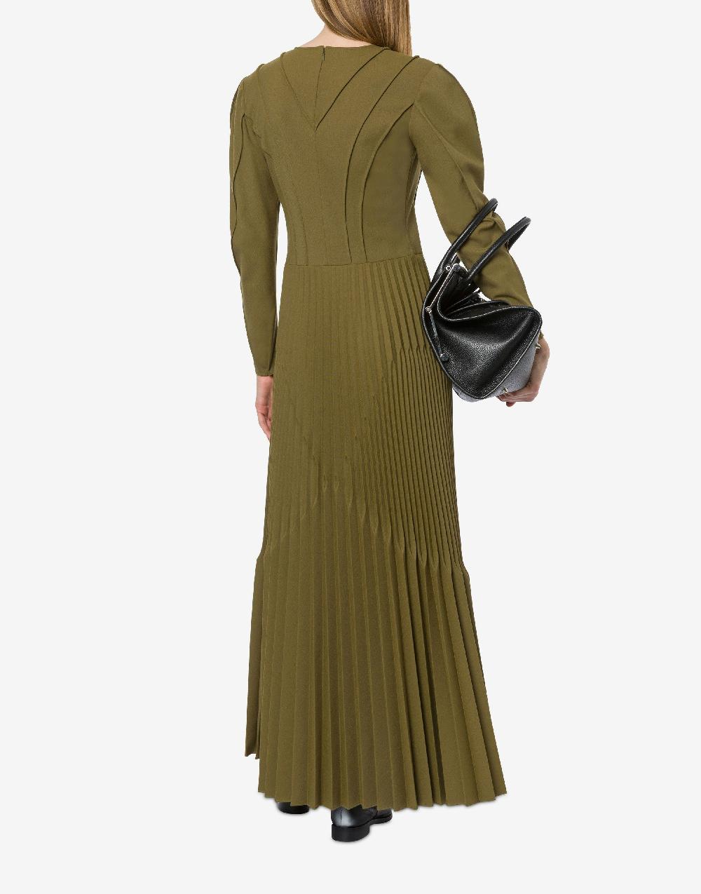 Alberta Ferretti Abito Lungo In Twill Di Lana Stretch Con Plissé