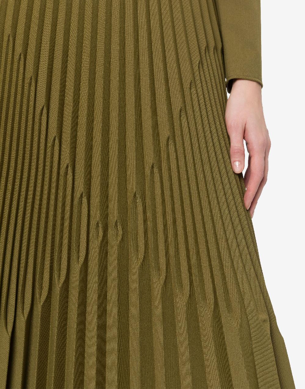 Alberta Ferretti Abito Lungo In Twill Di Lana Stretch Con Plissé