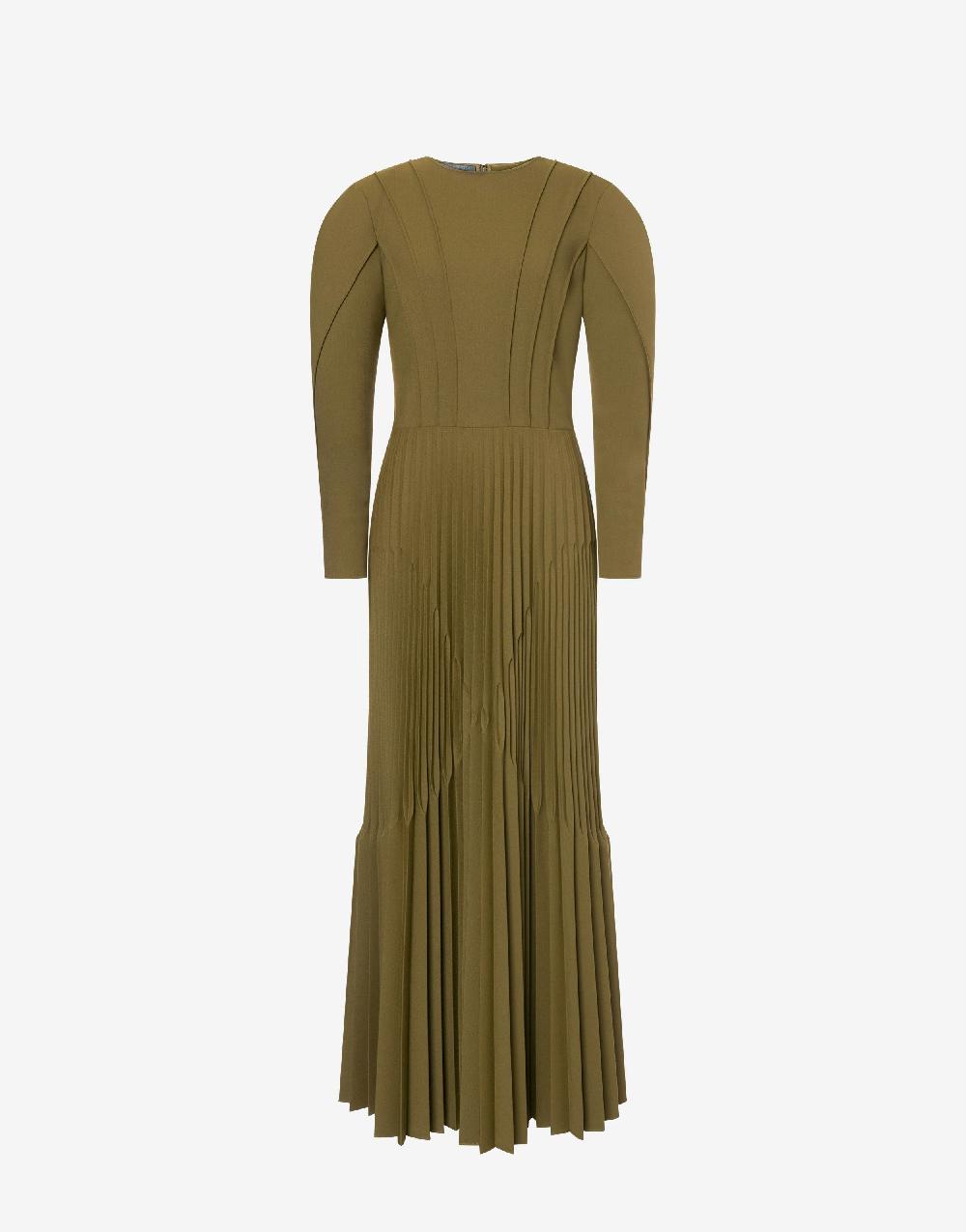 Alberta Ferretti Abito lungo in twill di lana stretch con plissé